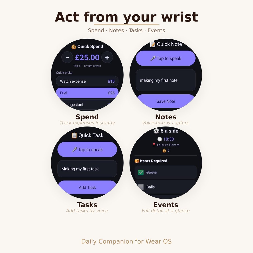 Quick spend notes and tasks from your wrist