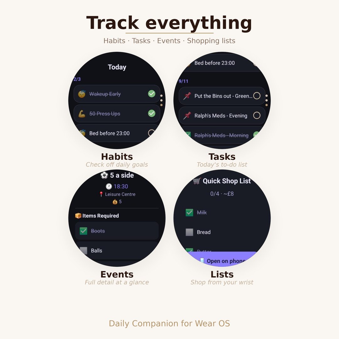 Track habits tasks events and lists on watch